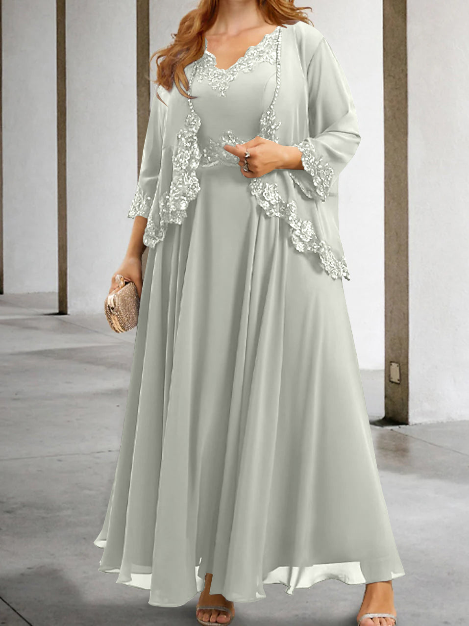 Mother of the Bride A Line Dress Featuring Applique & Sequins