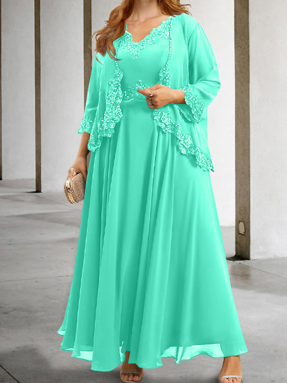 Mother of the Bride A Line Dress Featuring Applique & Sequins