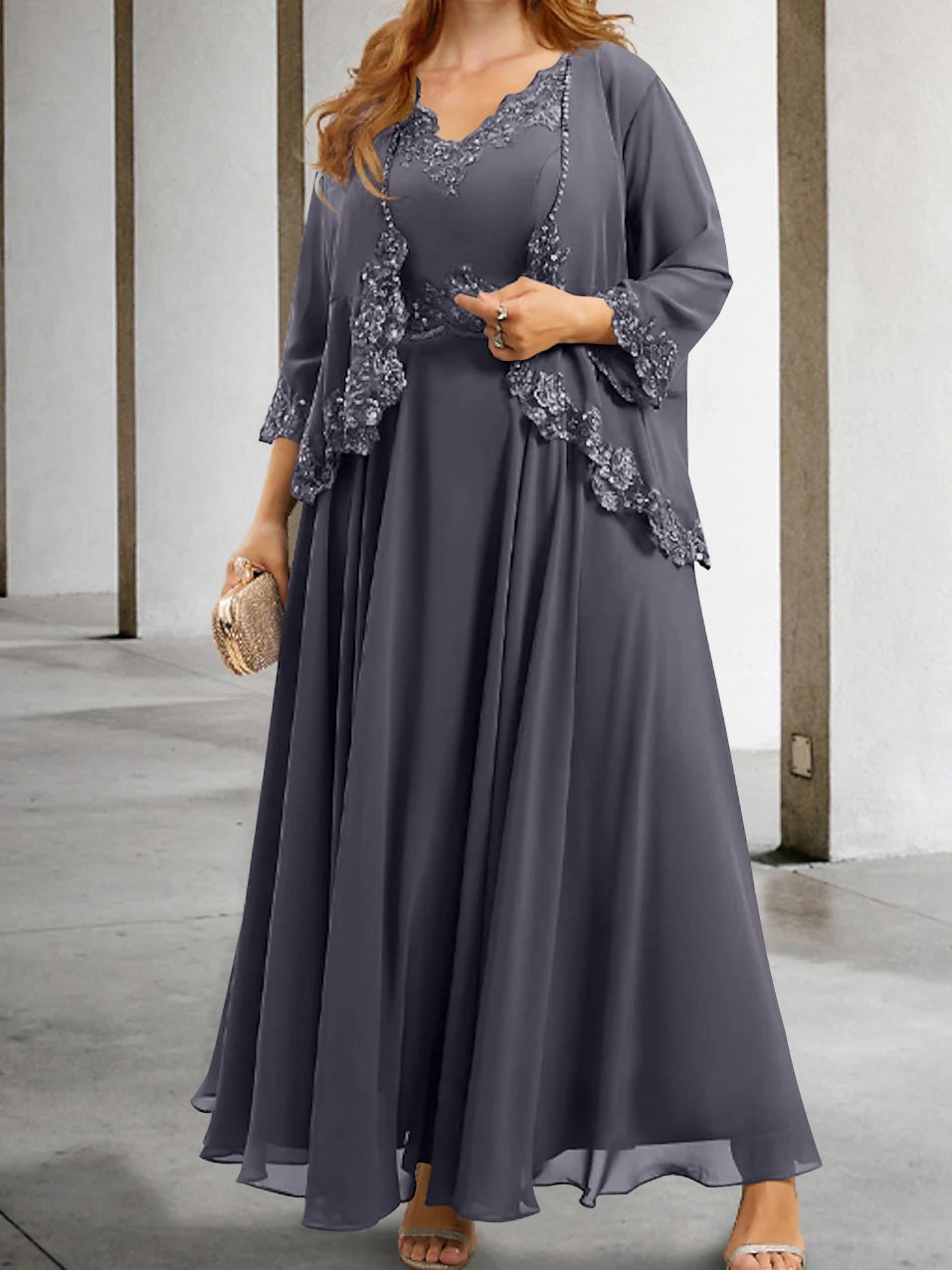 Mother of the Bride A Line Dress Featuring Applique & Sequins