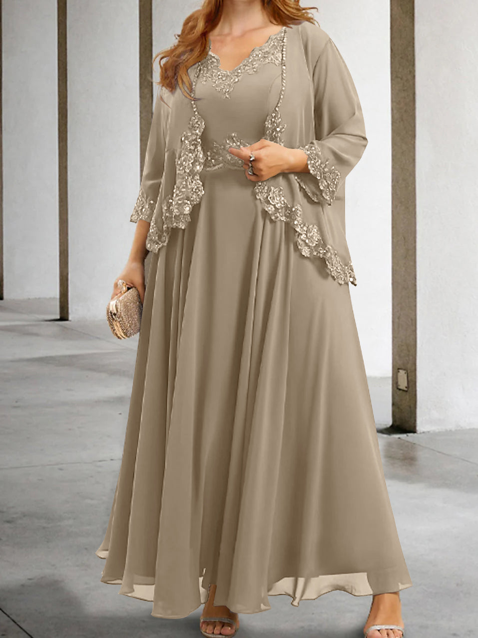 Mother of the Bride A Line Dress Featuring Applique & Sequins