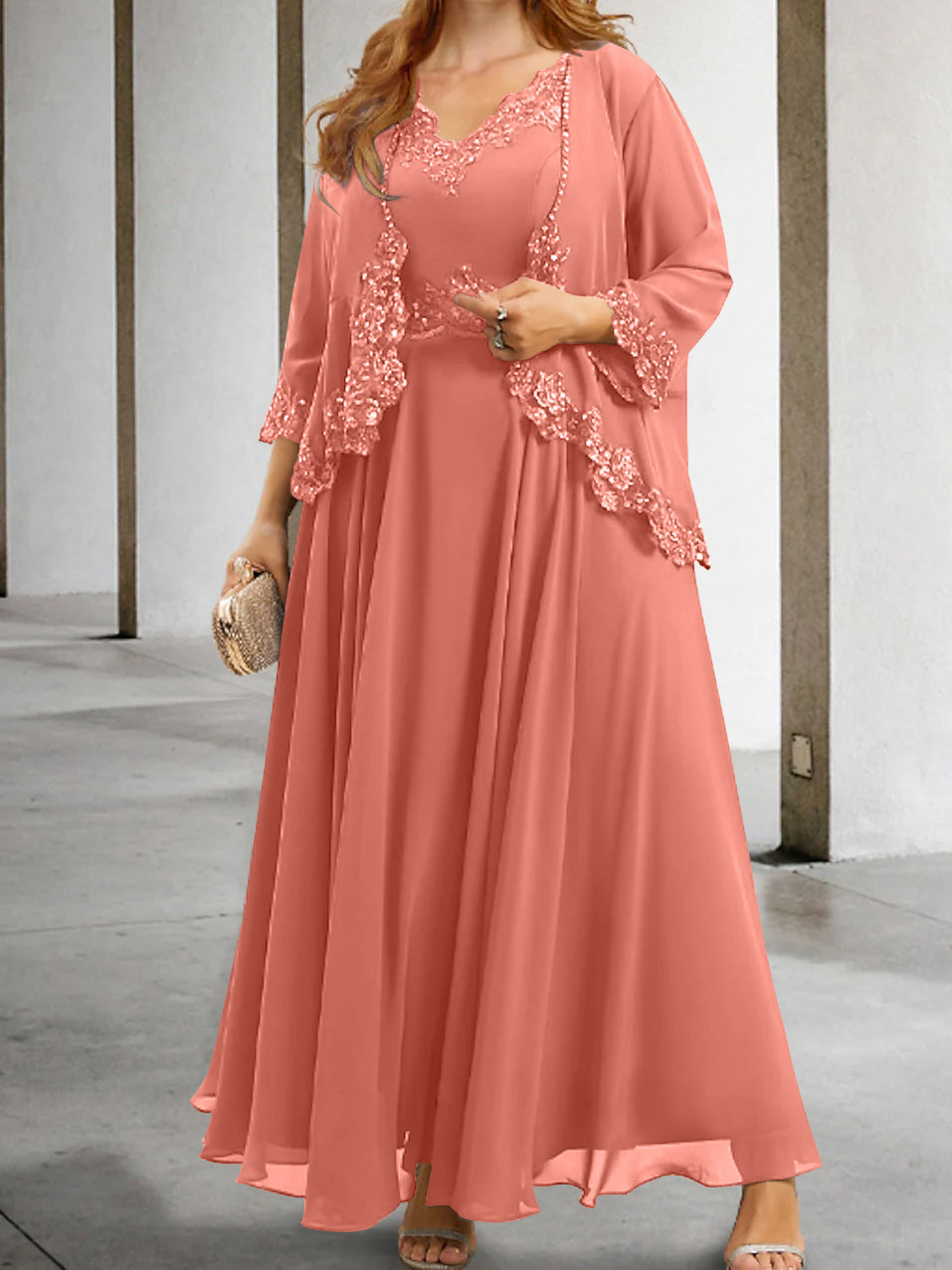 Mother of the Bride A Line Dress Featuring Applique & Sequins
