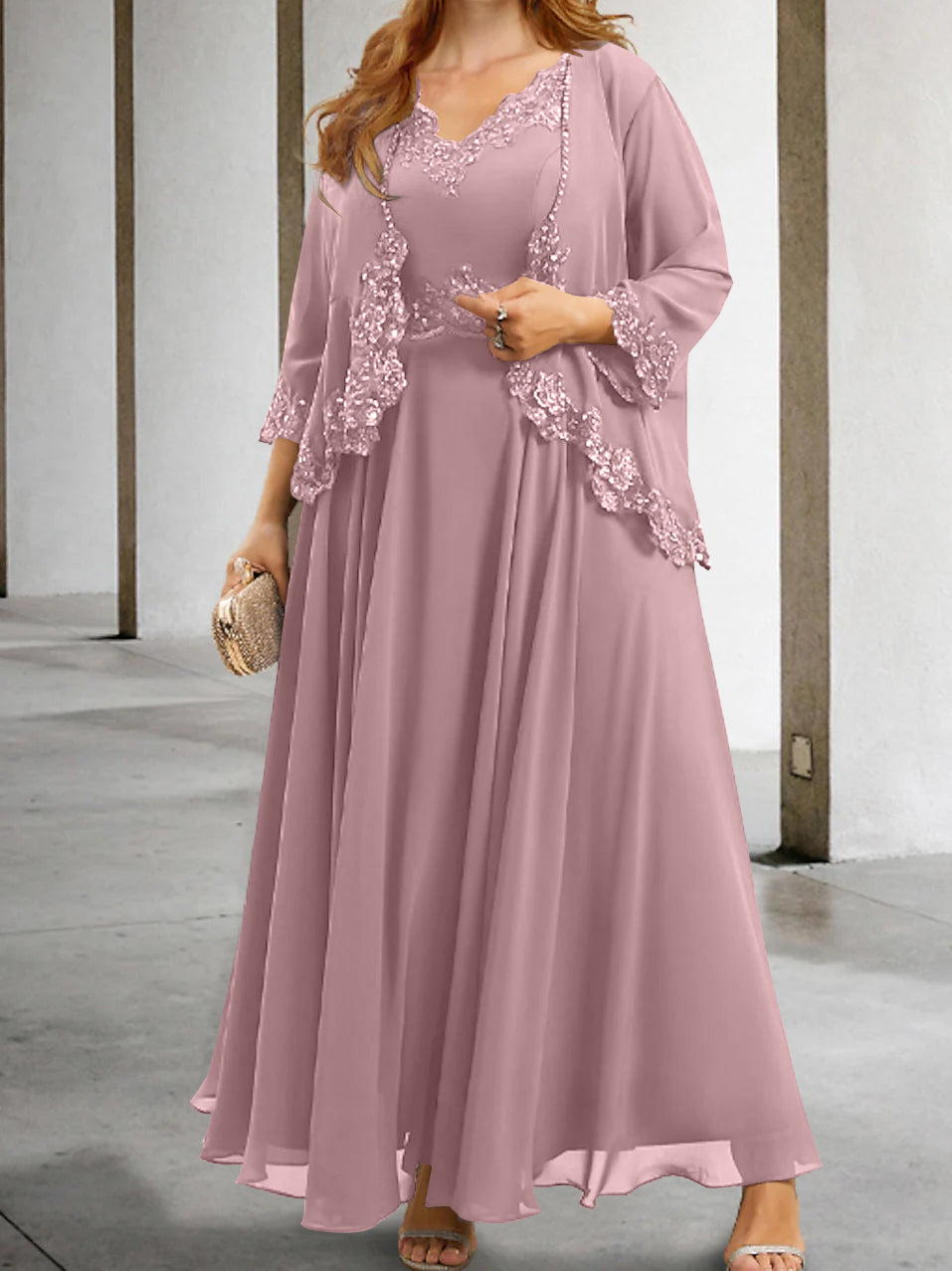 Mother of the Bride A Line Dress Featuring Applique & Sequins