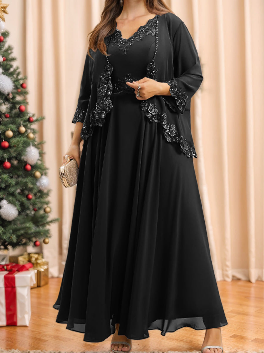 Mother of the Bride A Line Dress Featuring Applique & Sequins