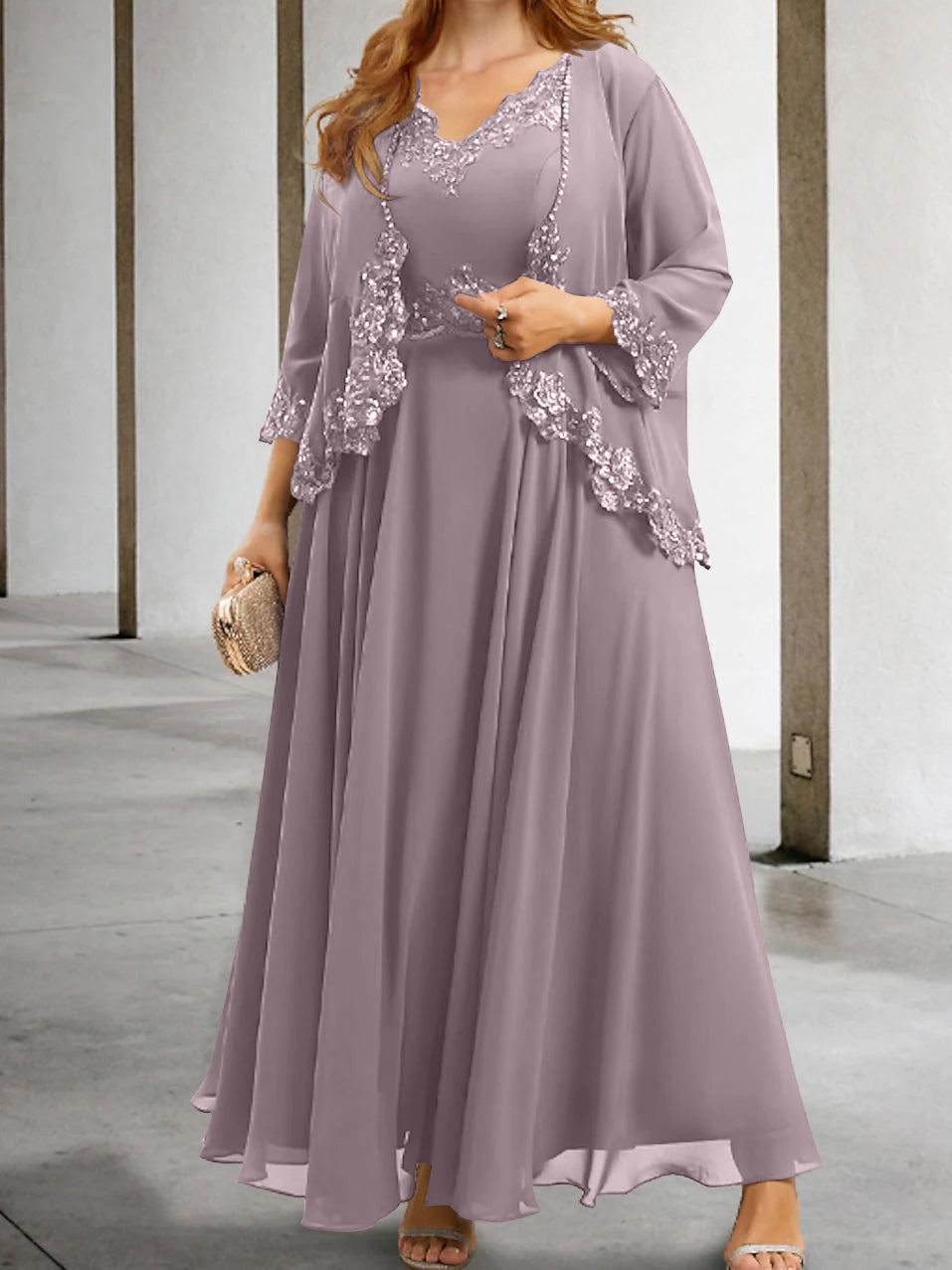 Mother of the Bride A Line Dress Featuring Applique & Sequins