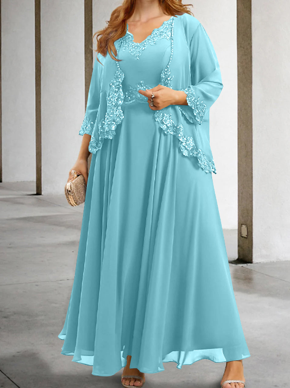 Mother of the Bride A Line Dress Featuring Applique & Sequins