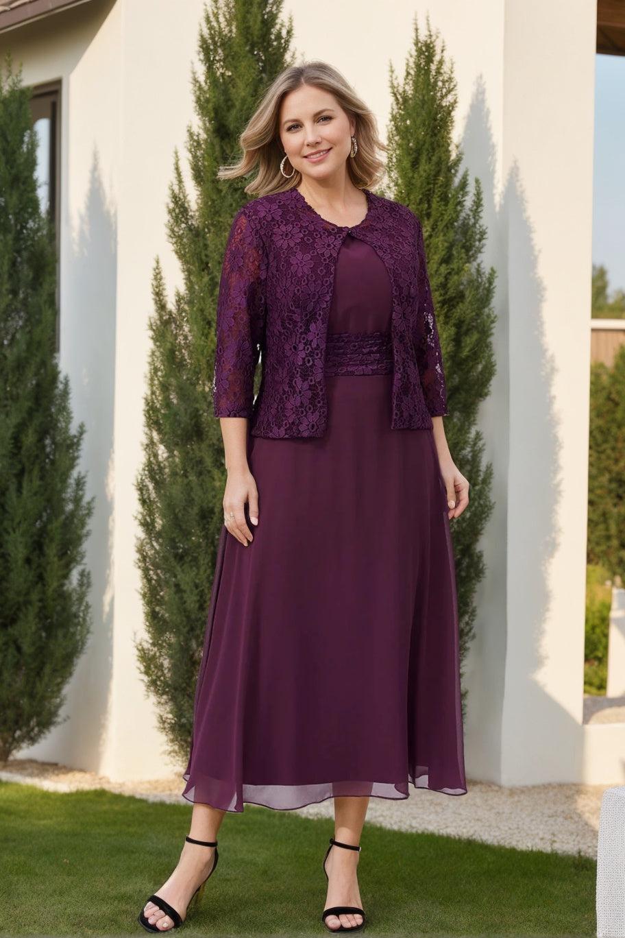 Mother of the Bride A Line Dress Featuring Applique and Jacket