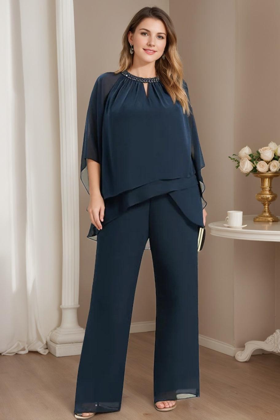 Mother of the Bride Jewel Neck Pantsuits in Chiffon