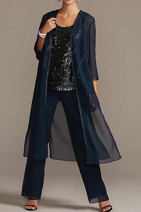 Mother of the Bride Scoop Neck Chiffon Pantsuits