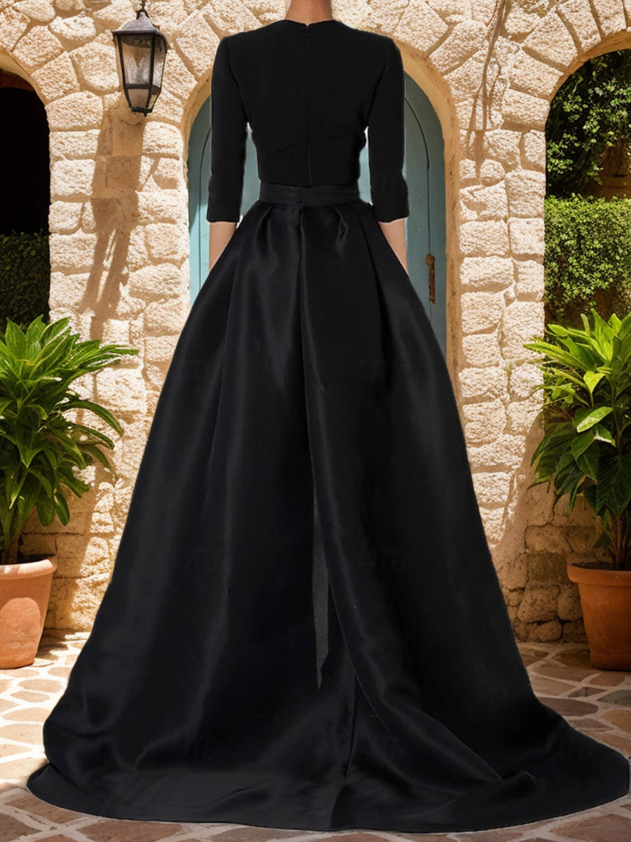 Mother of the Bride V Neck Pantsuit with 3/4 Sleeves and Flower Belt