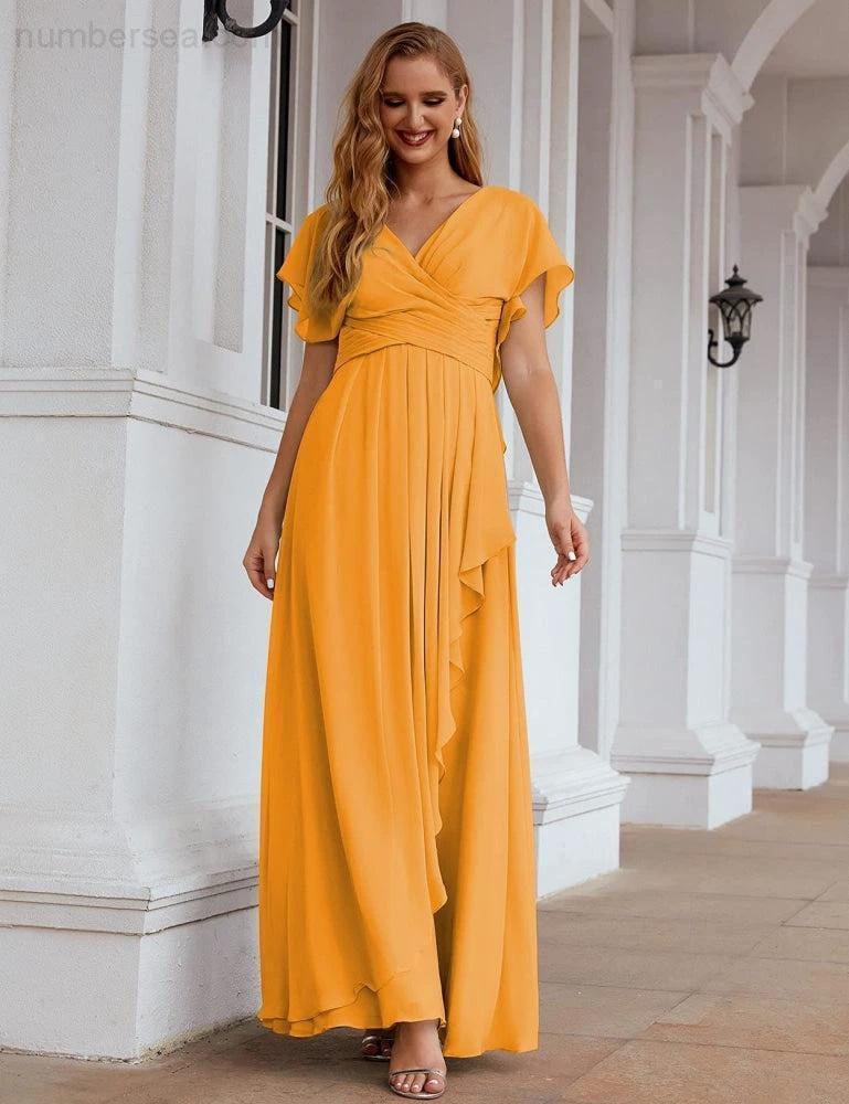 ZapDress Chiffon Bridesmaid Dresses Long Formal Evening Prom Mother of The Bride Dress with Flutter Sleeve (ZD17054)