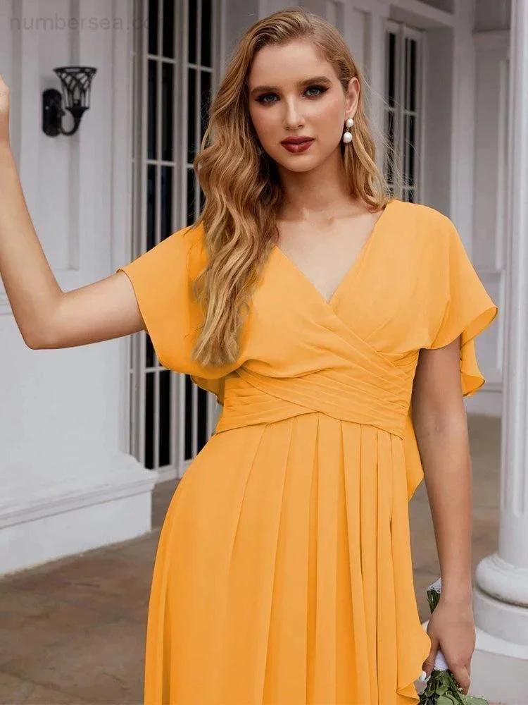ZapDress Chiffon Bridesmaid Dresses Long Formal Evening Prom Mother of The Bride Dress with Flutter Sleeve (ZD17054)