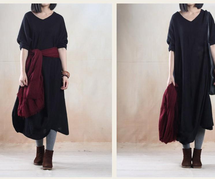 My freedom - black linen dress maxis plus size caftan dress floor legnth