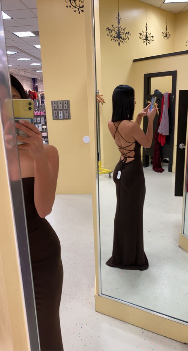 Sexy Brown Lace-up Back Prom Dress,Brown Evening Dress