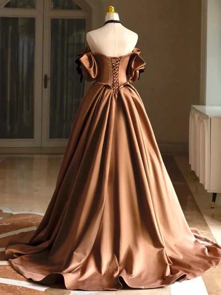Satin Bridal Dress,Off Shoulder Wedding Dress, Vintage Wedding Dress (ZD13668)