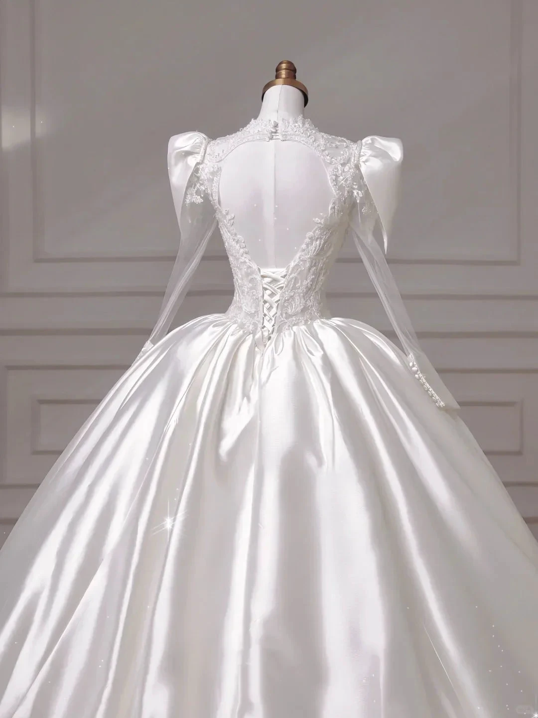 Gorgeous White Satin Lace Appliques A Line Wedding Dress,Formal Prom Dress (ZD13755)