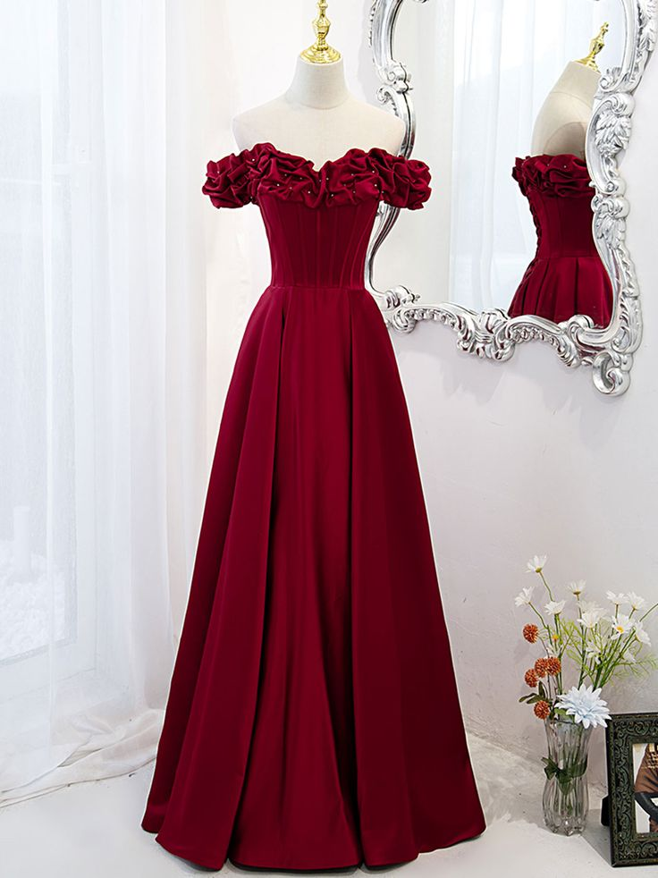 A-Line Off Shoulder Satin Long Prom Dress Satin Evening Dress Y6340 - VelvetHem
