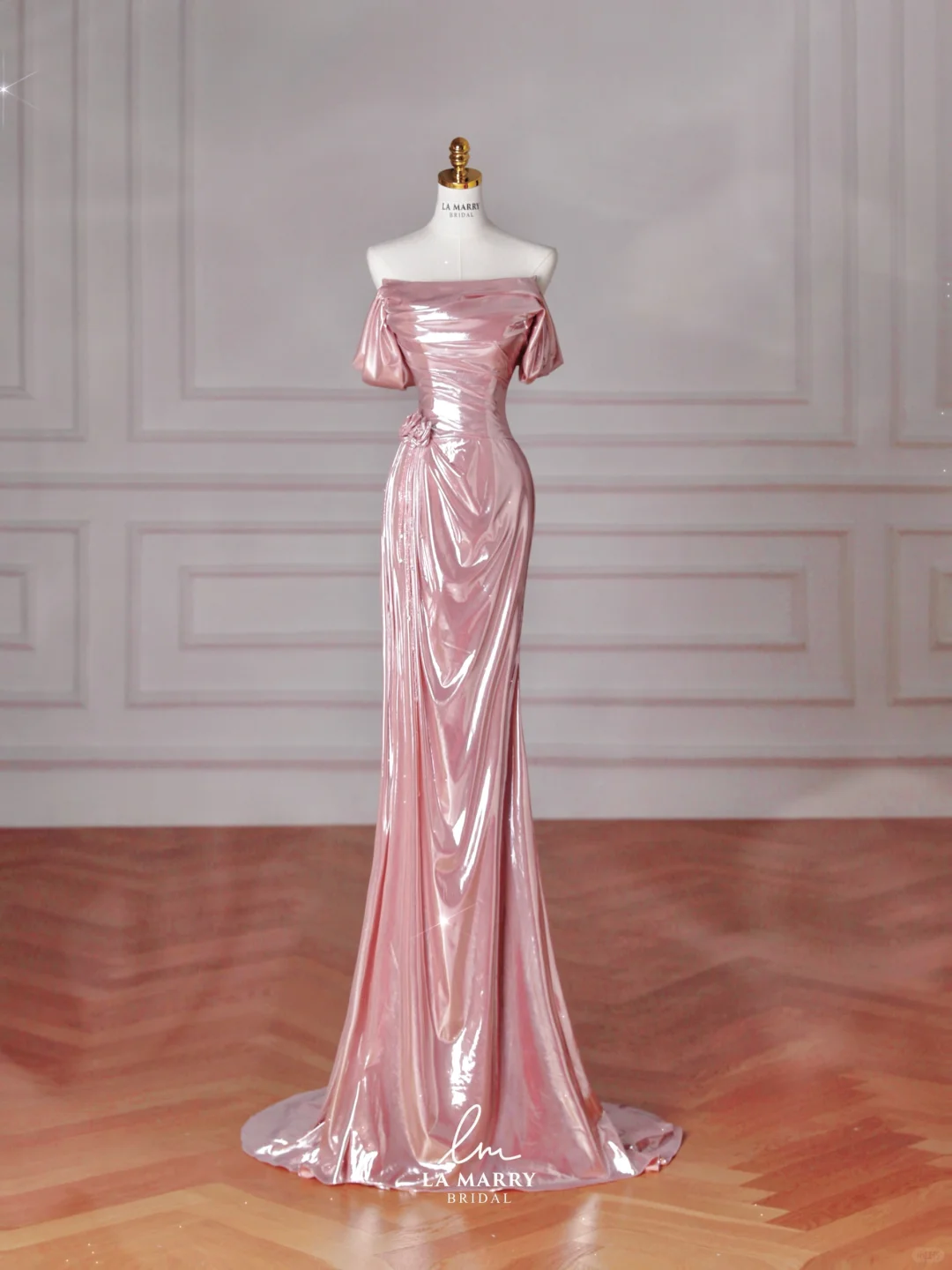 Gorgeous Pink Off The Shoulder Satin Mermaid Long Prom Dress Evening Dress Y8630 - VelvetHem