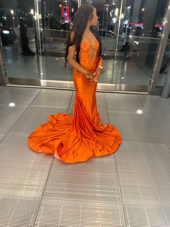 Orange prom dress,mermaid prom gown, junior prom dress - VelvetHem