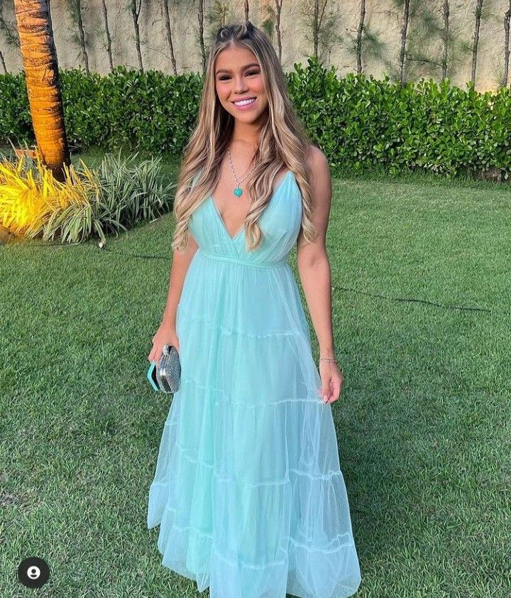 Simple V Neck Tulle Long Prom Dresses A Line Formal Evening Dress - VelvetHem
