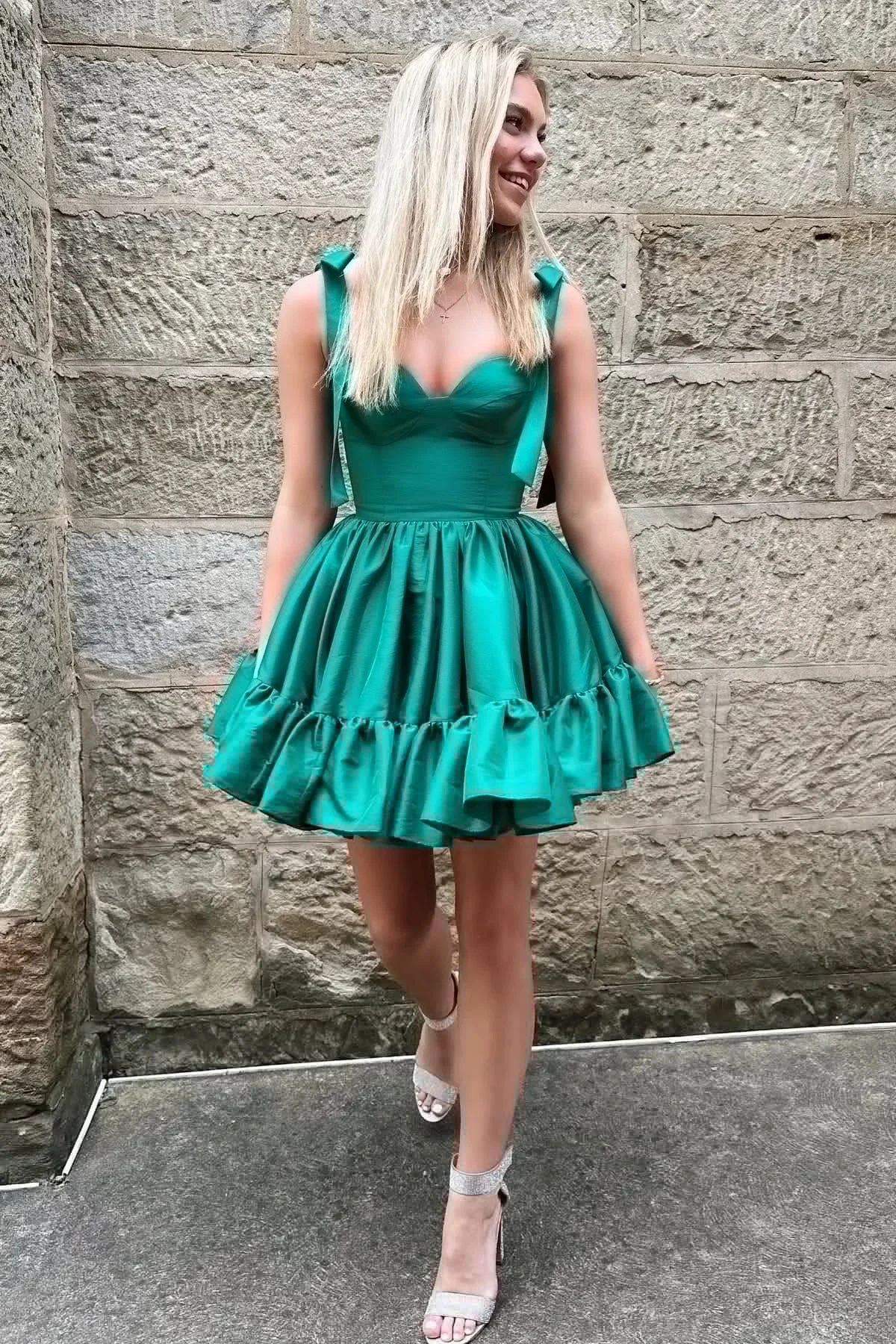 Cute Tie Straps Green Corset Ruffle Short Homecoming Dress (ZD11897) - VelvetHem