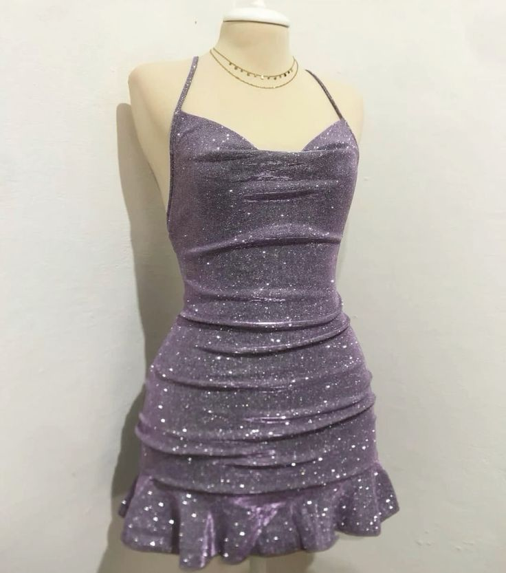 Sexy Halter Lavender Satin Sequin Sheath Homecoming Dress Cocktail Dress