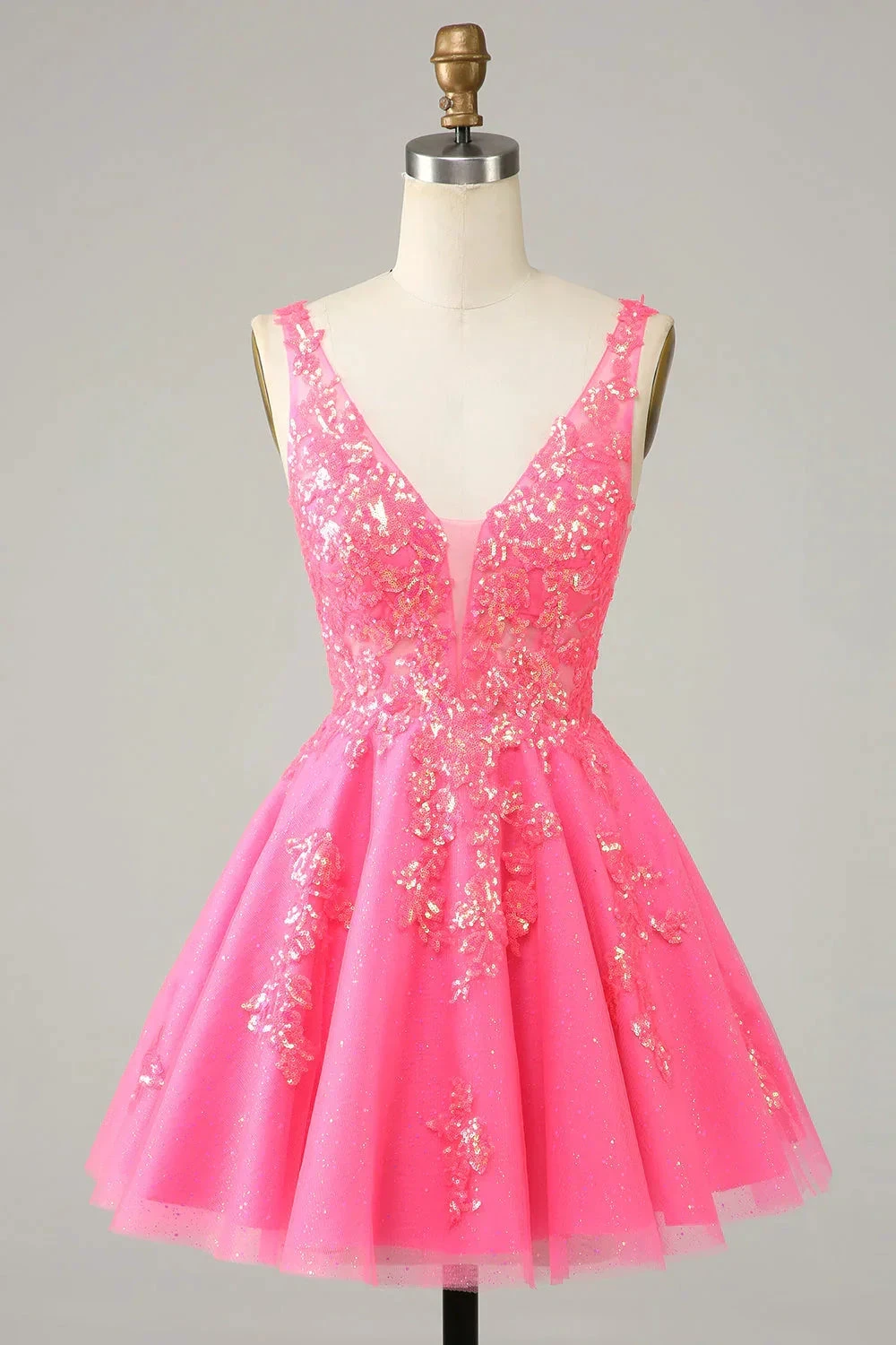 Fuchsia Sequined V Neck Backless Short Homecoming Dress (ZD12696) - VelvetHem