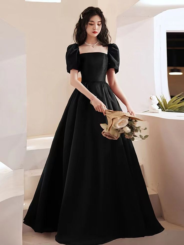 Black evening dress new style satin prom dress princess birthday dress custom made Y4953 - VelvetHem