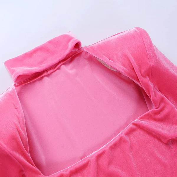 Velvet High Neck Shoulder Pads Mini Dress Party Dress