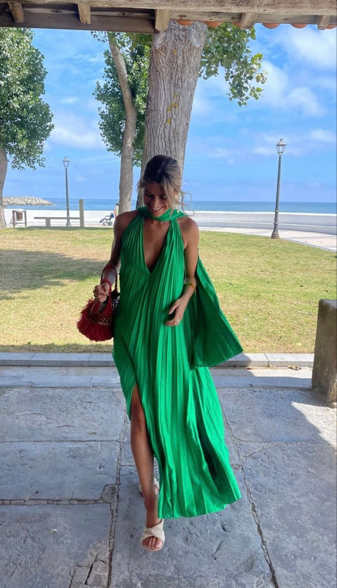 Sexy Green Pleated Prom Dress,Boho Dress,Summer Beach Dress - VelvetHem