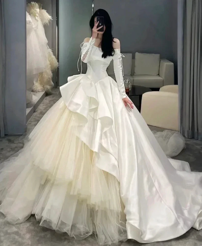 Chic A-line Long Sleeves Wedding Dress,Bridal Gown Y6789 by simplepromdress