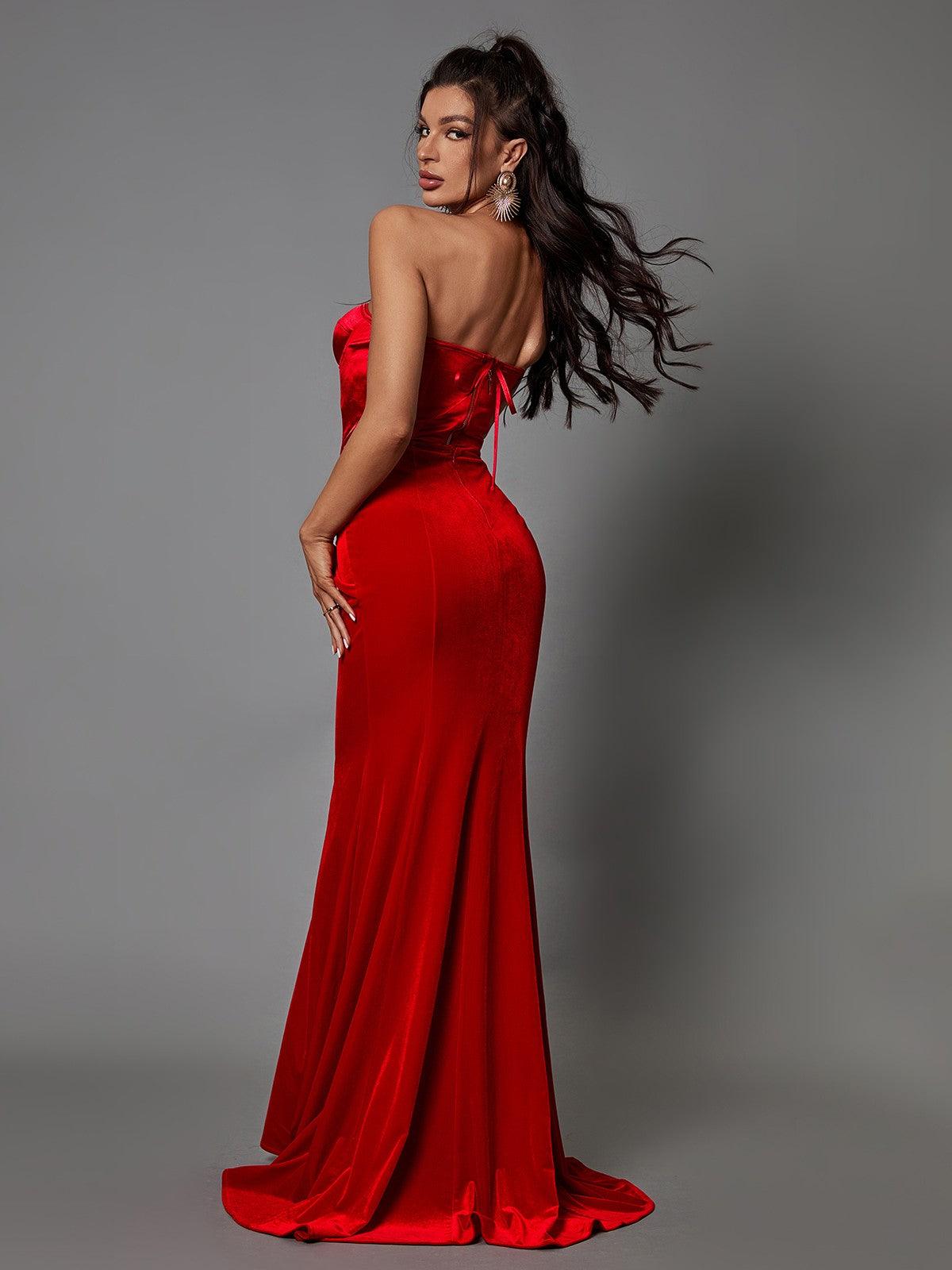Natalia Strapless Velvet Maxi Dress