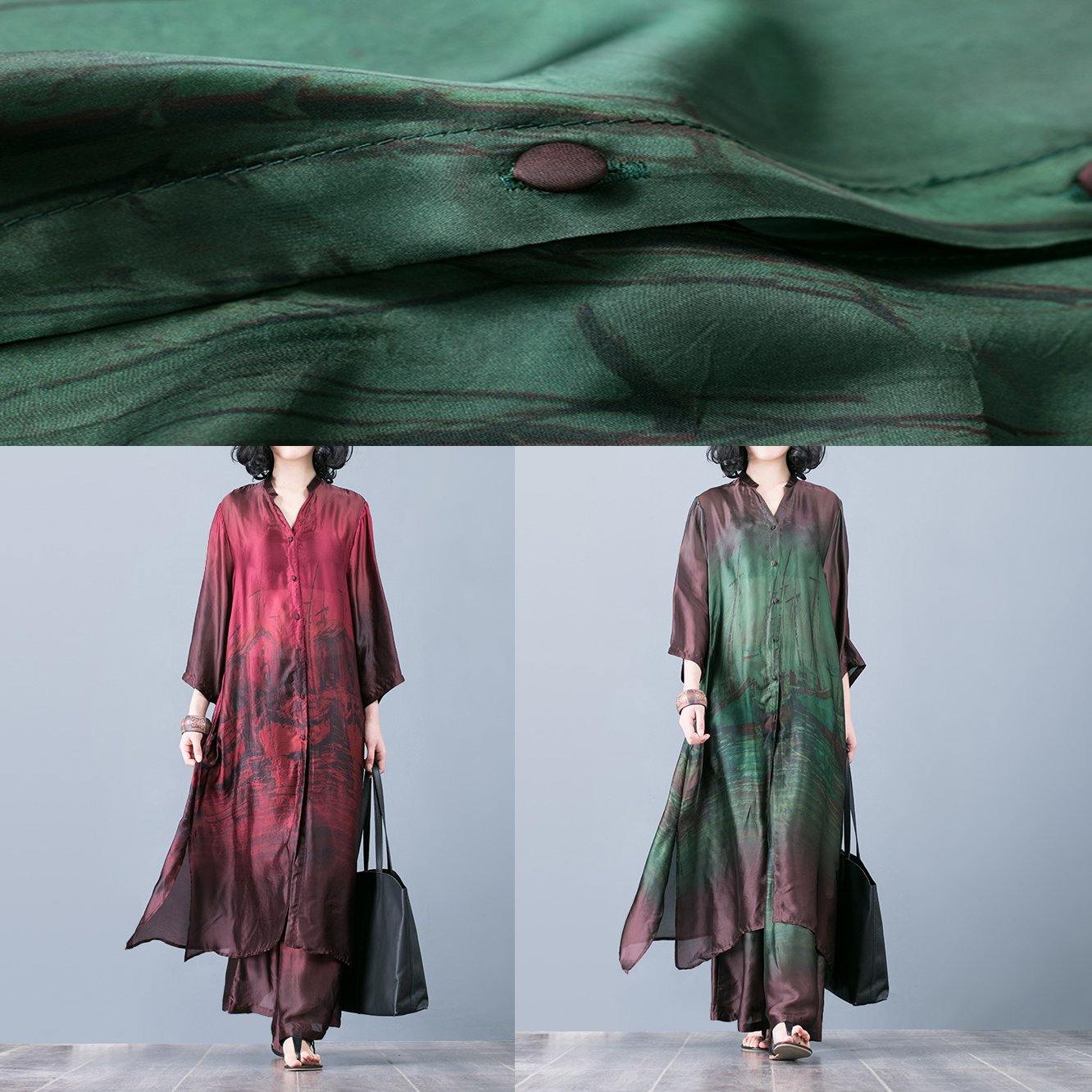 Natural Red Printed Wide Leg Pants And Summer Two Pieces Dresses