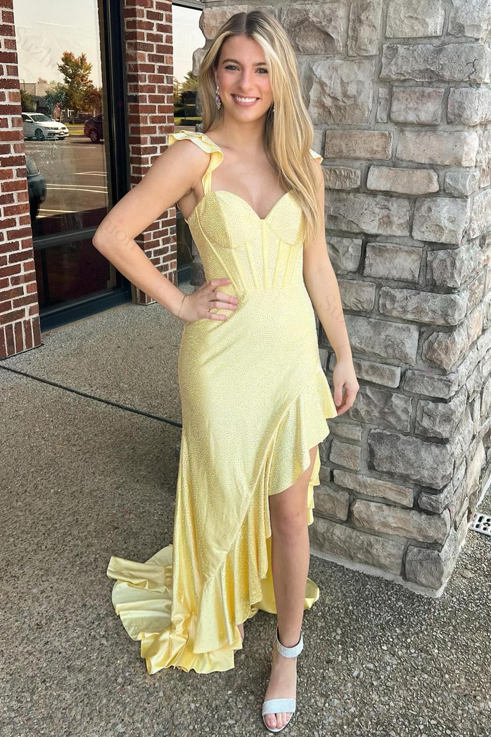 Navy Prom Dress Mermaid Corset Asymmetrical Formal Dress With Ruffles