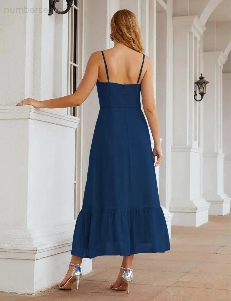 ZapDress Spaghetti Strap Chiffon Bridesmaid Dress Ankle Length Formal A Line Cocktail Party Homecoming Dress for Juniors (ZD16949)