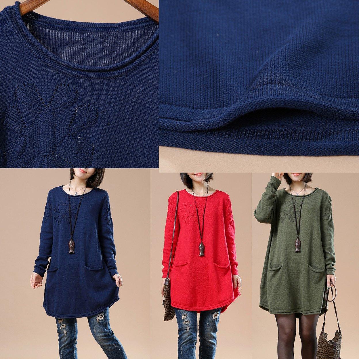 Navy cute plus size sweaters women knit dresses