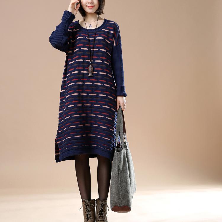 Navy knitted winter dress plus size sweaters the lake