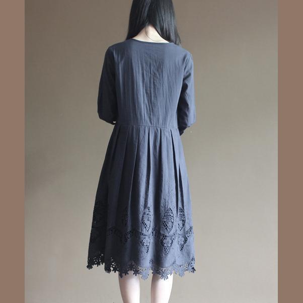 Navy lace patchwork cotton dress bracelet sleeve cotton vintage dresses