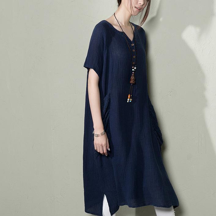 Navy Linen Sundress Plus Size Shirt Blouse Top