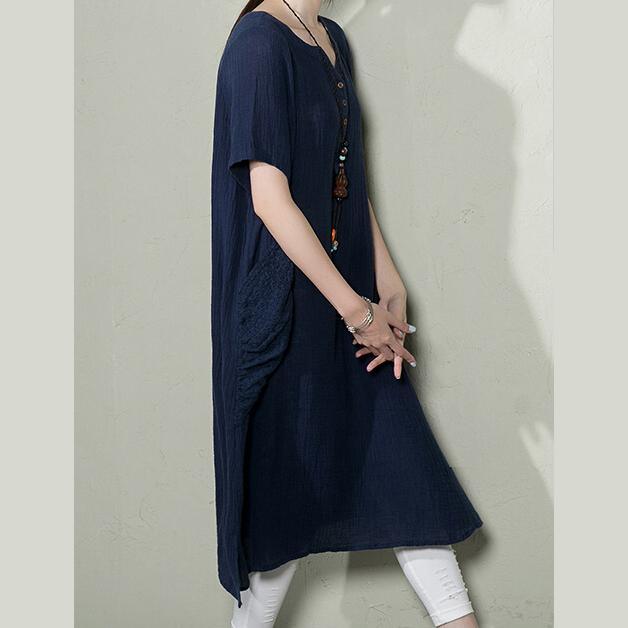 Navy Linen Sundress Plus Size Shirt Blouse Top