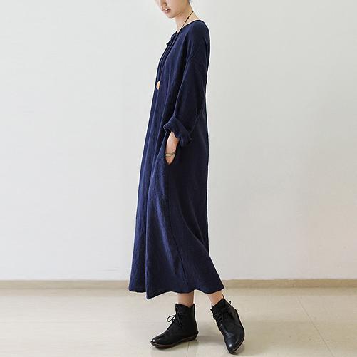 Navy oversize long sleeve linen dress plus size linen maxi dresses caftans