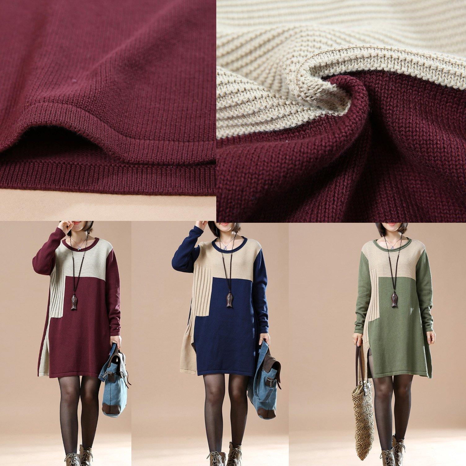Navy print sweaters plus size women knit dress the Dancing steps