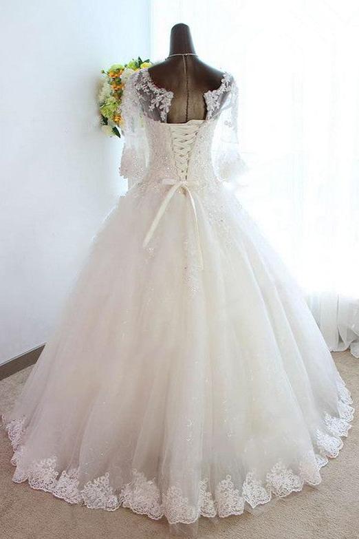 New Arrival Half Sleeve Lace Ball Gown Wedding Dress Crystal Tulle Plus Size Bridal Gown