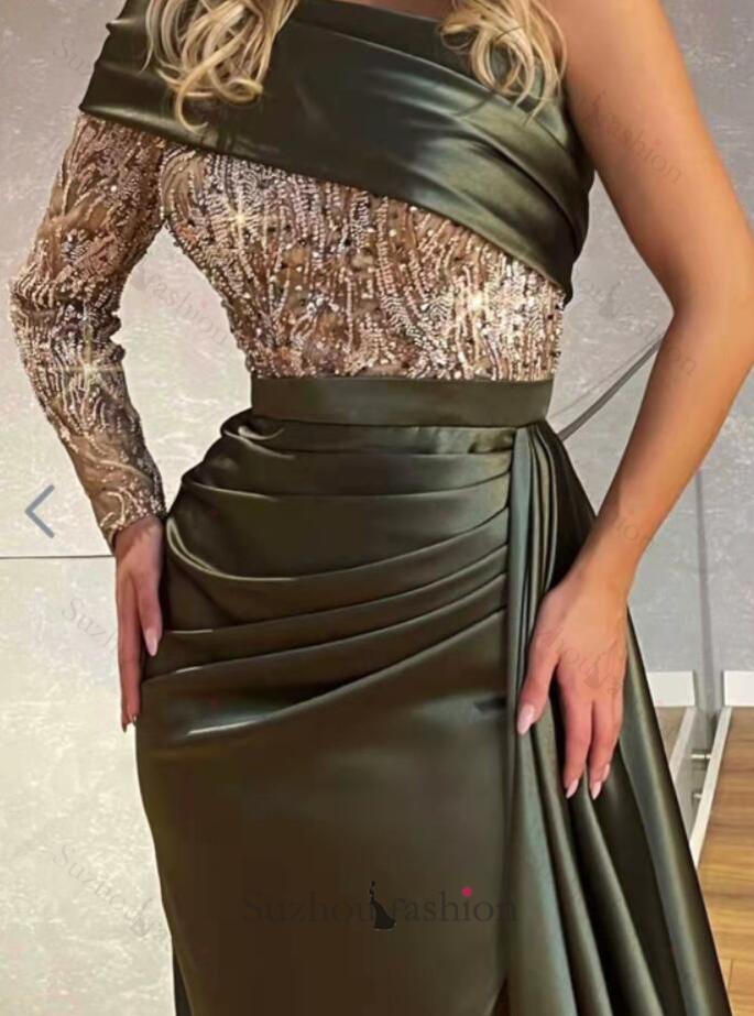 New Arrival Long Sleeves Mermaid Evening Prom Dresses Beadings With Split