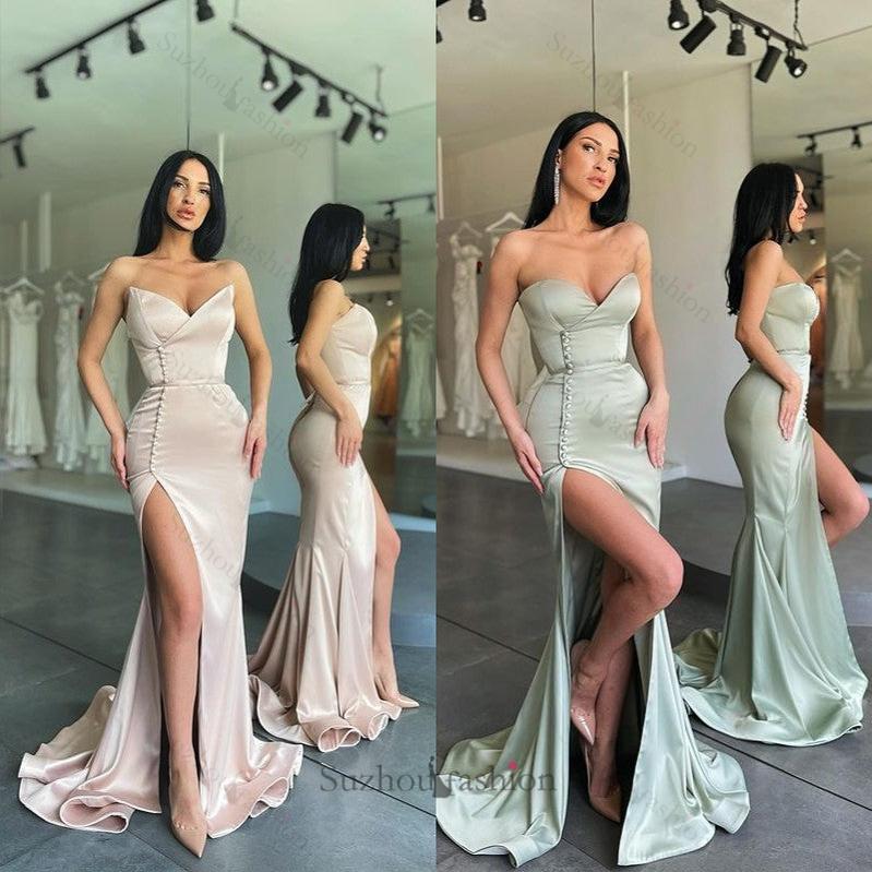 New Arrival Sweetheart Mermaid Long Evening Prom Dresses With Side Slit