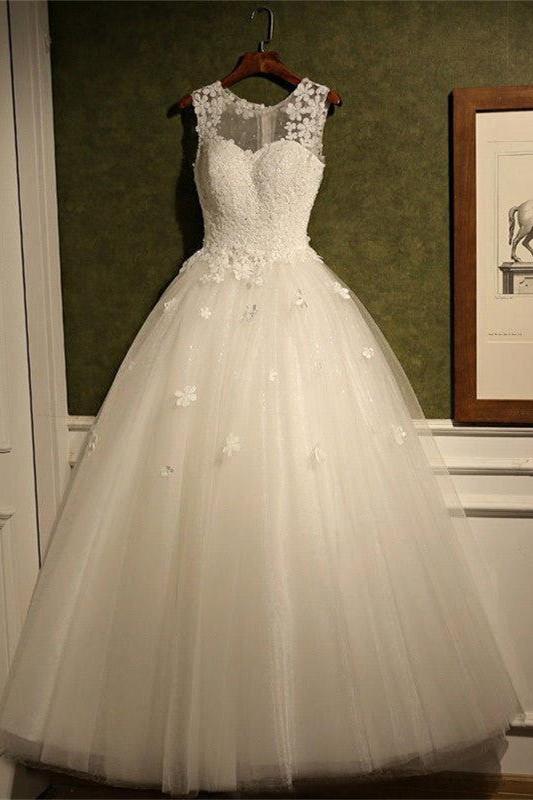 New Arrival Tulle Lace A-Line Wedding Dress Natural Sleeveless Floor Length Bridal Dresses