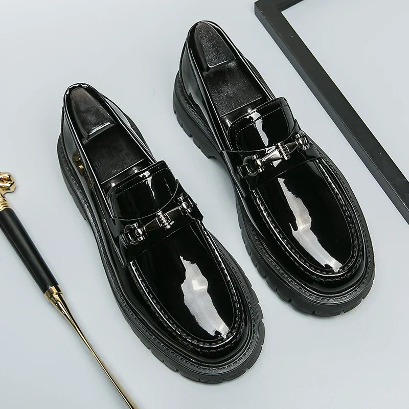 Breathable Black Pu Leather Handmade Solid Casual Men Dress Loafers - View 3 | VelvetHem