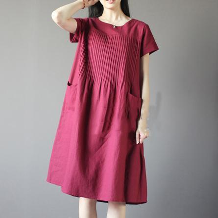 New Burgundy linen sundress plus size shift dresses retro