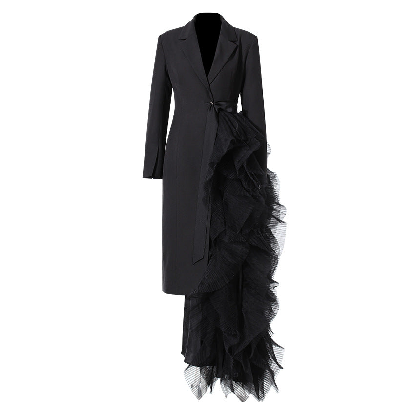 Niche Audit Asymmetric Business Dress Stitching Mesh High Sense Party Dress Large