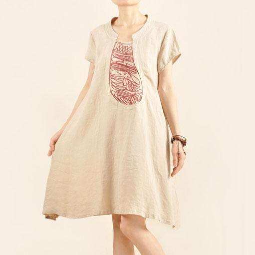 Nude causal sundress linen shift dress