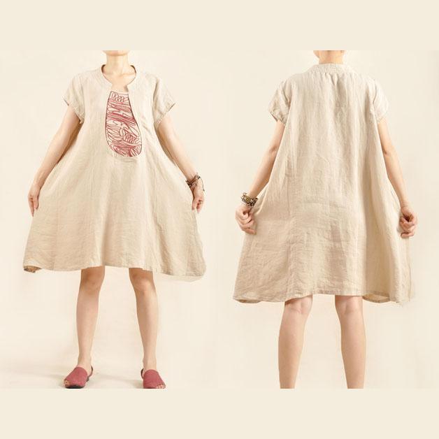 Nude causal sundress linen shift dress